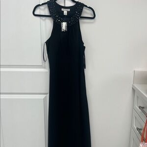 White House Black Market Black Beaded Halter Maxi Gown NEW